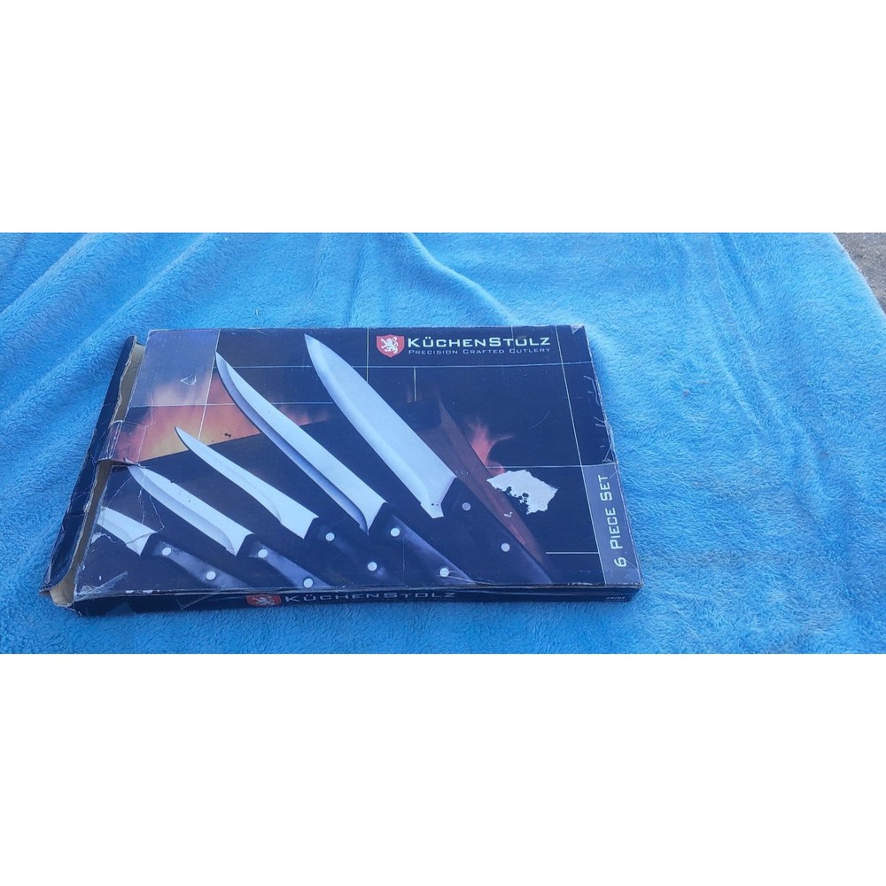 KuchenStolz 6 piece Knife Cutlery Set Cutting Board Sharpener New .Box damage